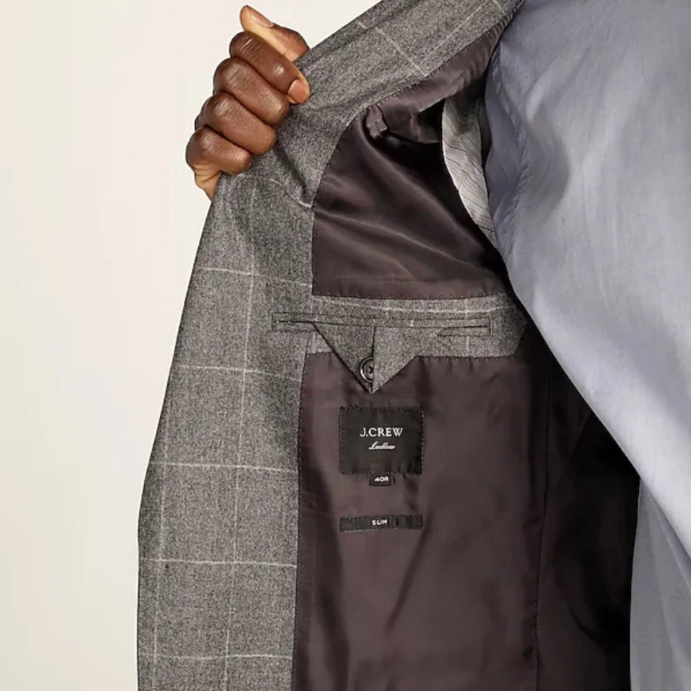 New! J.Crew Ludlow Slim Fit Italian Wool Suit Jacket Grey Windowpane 36 Reg